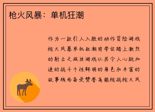 枪火风暴：单机狂潮